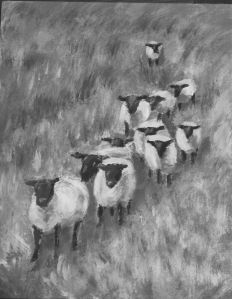 Flock of sheep greyscale study.