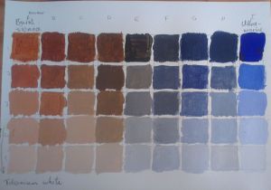 Raw sienna - ultramarine - white colour chart